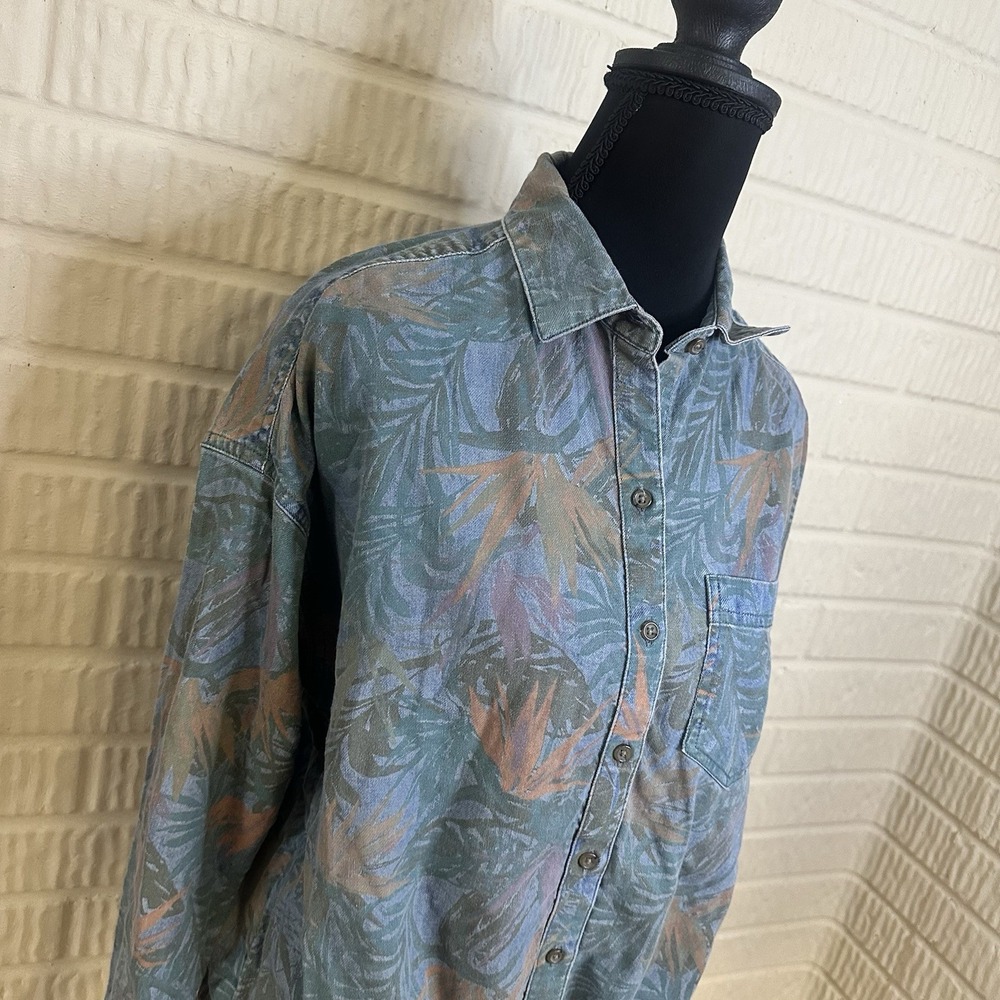PRANA Shirt Womens XS Button Up Front Tie Jungle Leaf Outdoor Organic Cotton - Picture 2 of 6